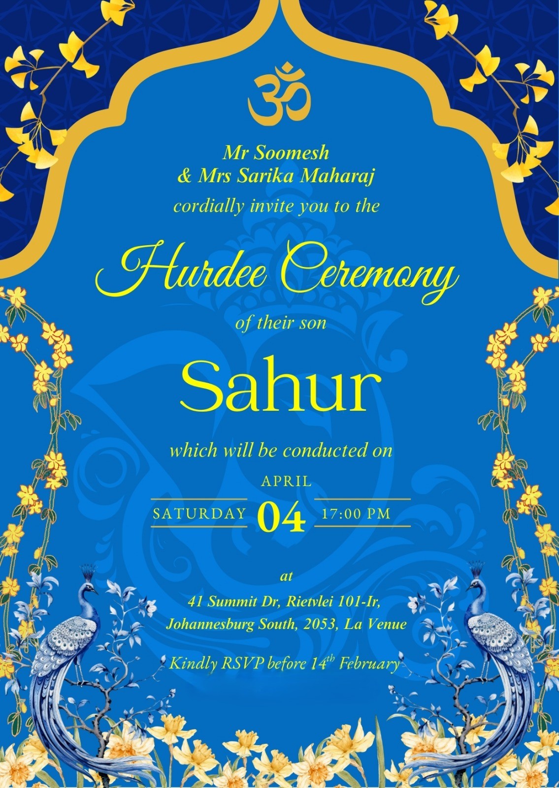 Hurdee ceremony invitation design